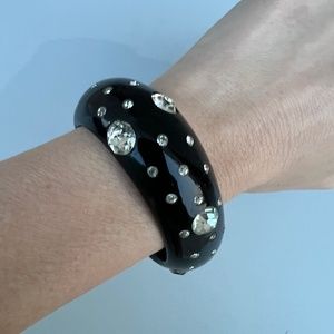 SOLD - Vintage Black Lucite Cuff with Rhinestones
